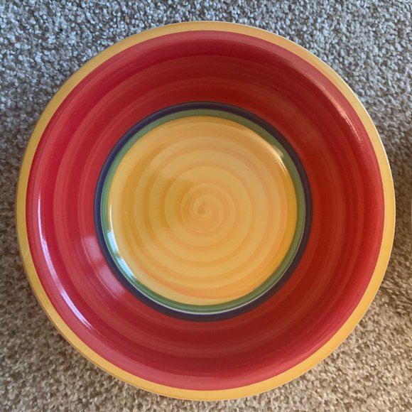 2 ROYAL NORFOLK 7 1/2" FIESTA MAMBO CEREAL/SOUP BOWLS WITH RAINBOW YELLOW CENTER - Picture 3 of 4